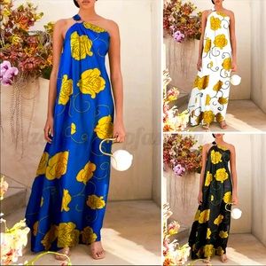 One Shoulder, Rose Print, Bohemian Style Maxidress